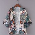 thumbnail image 3 of Mujeres Chifón Playa Kimono Mariposa Aves Hojas Impresión Frente Abierto Loose Thin Bikini Cover Up Abody L, 3 of 7