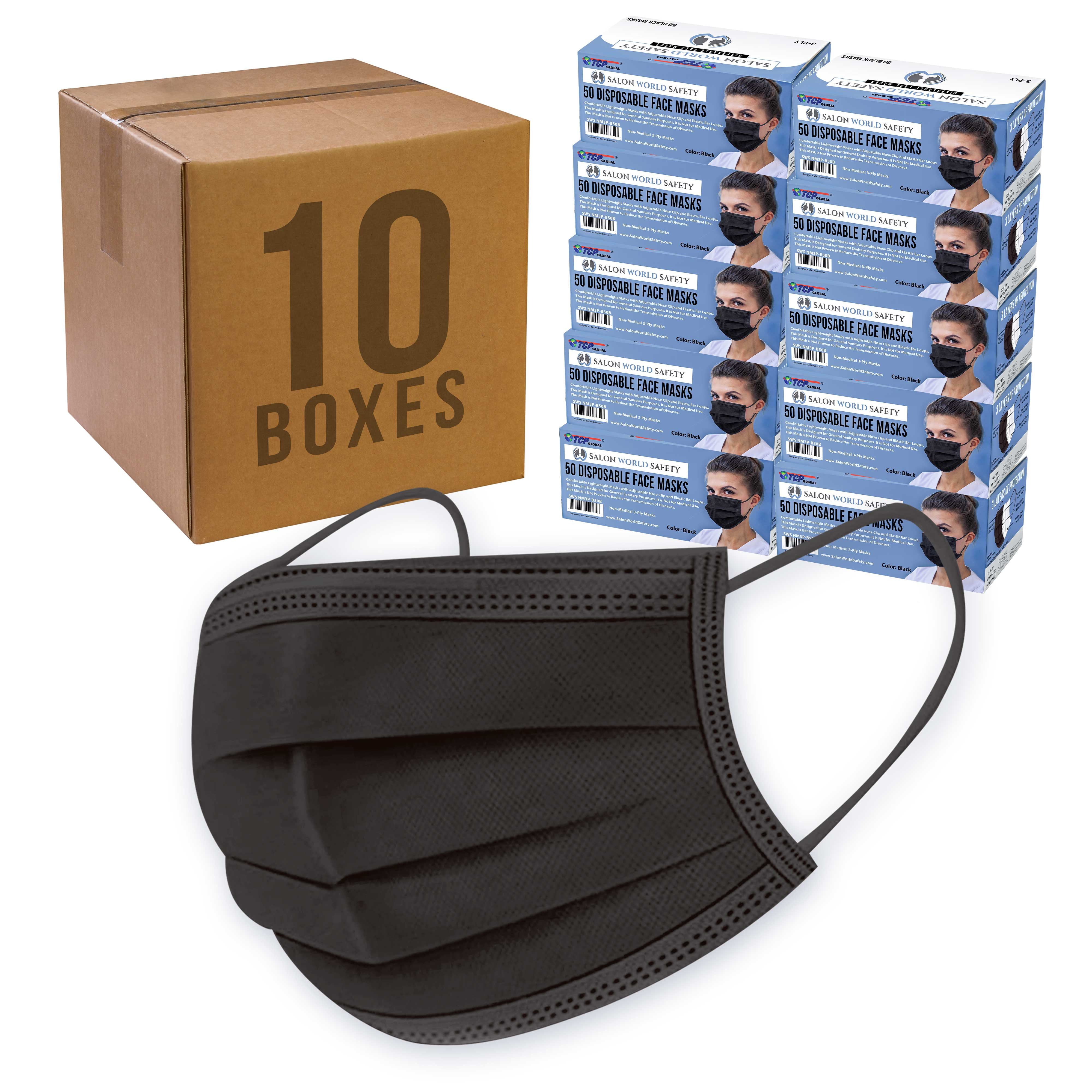 Salon World Safety Black Masks Bulk 10 Boxes (500 Masks) in Sealed
