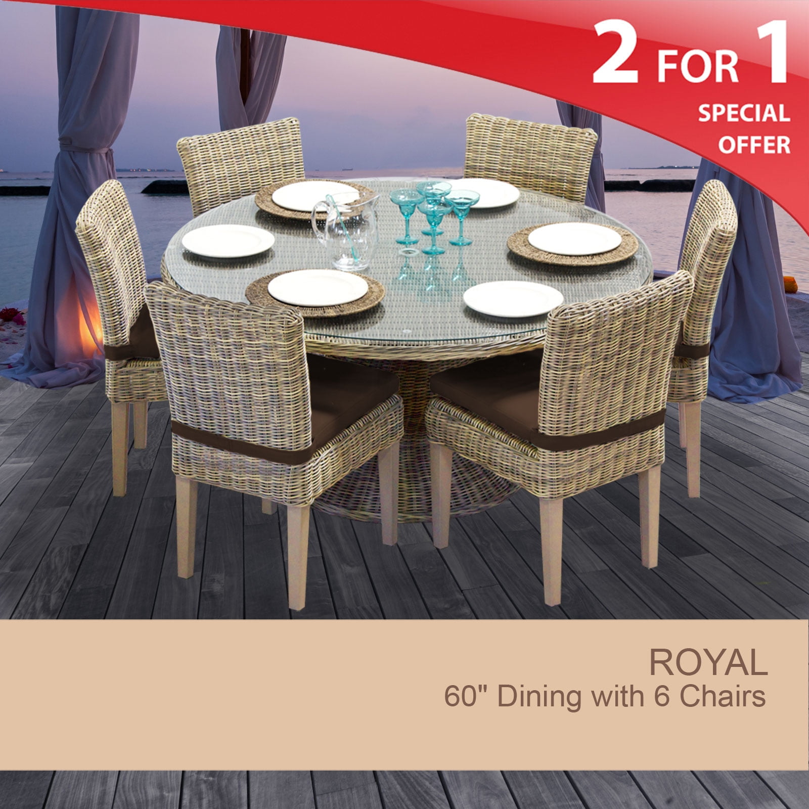 Royal Vintage Stone 60 Inch Outdoor Patio Dining Table With 6 Chairs