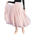 thumbnail image 2 of Lnzyyephy Women Mesh Skirt Solid Multilayer Pleated High Waist Lace Long Tulle Skirts for Wedding Party, 2 of 4