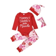 Newest Baby Kids Girl My 1st Valentine´s Day Clothes Romper Pants Hat Outfit 4Pcs Clothing Suit