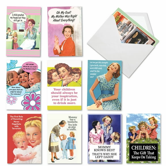 10 Assorted Set Hysterical Mother's Day Greeting Cards - Memories of Motherhood - Variety of Funny Vintage Mamas and Children