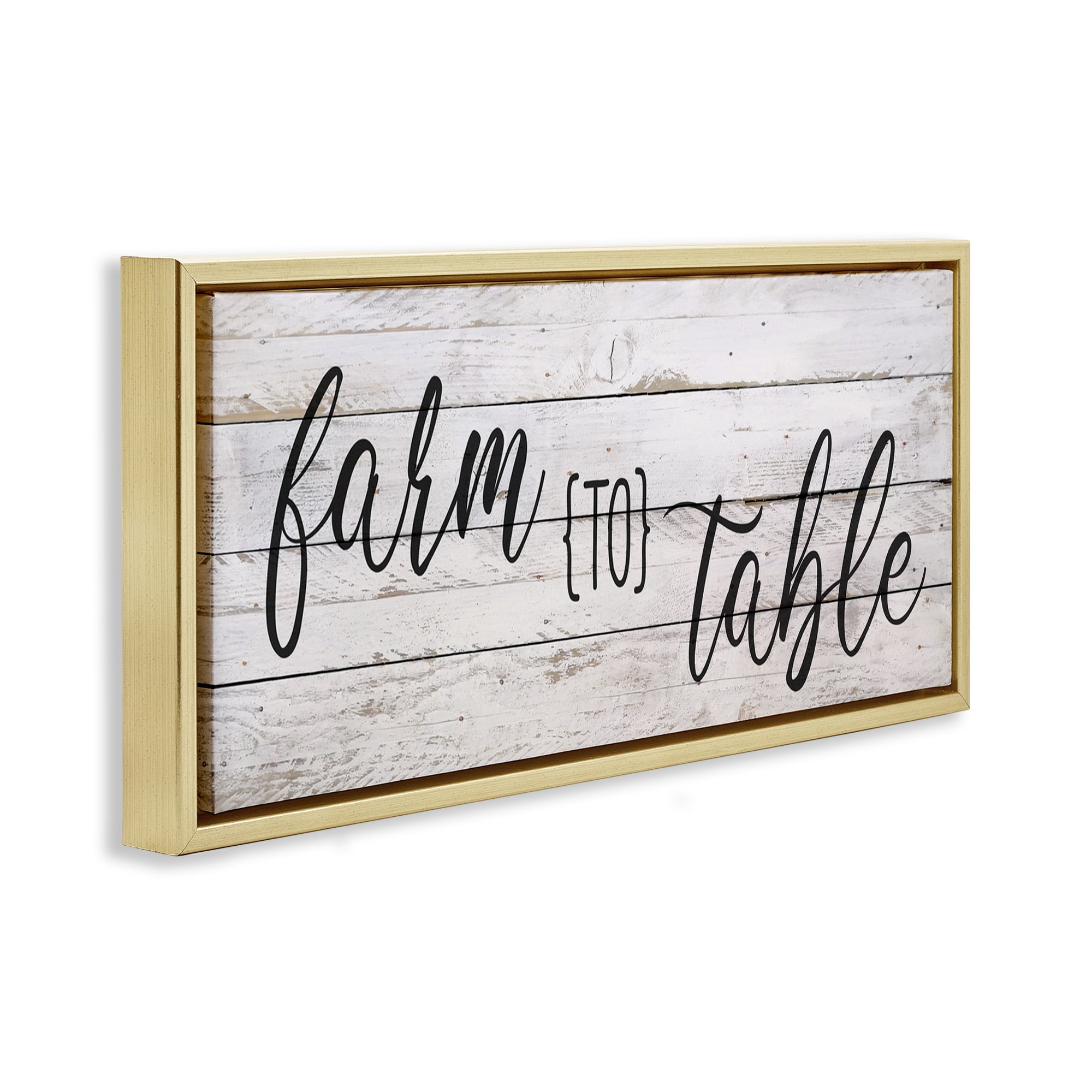 Stupell Industries Planked Style Farm to Table Food & Beverage Painting Gold Floater Framed Canvas Art Print Wall Art, 31 x 14