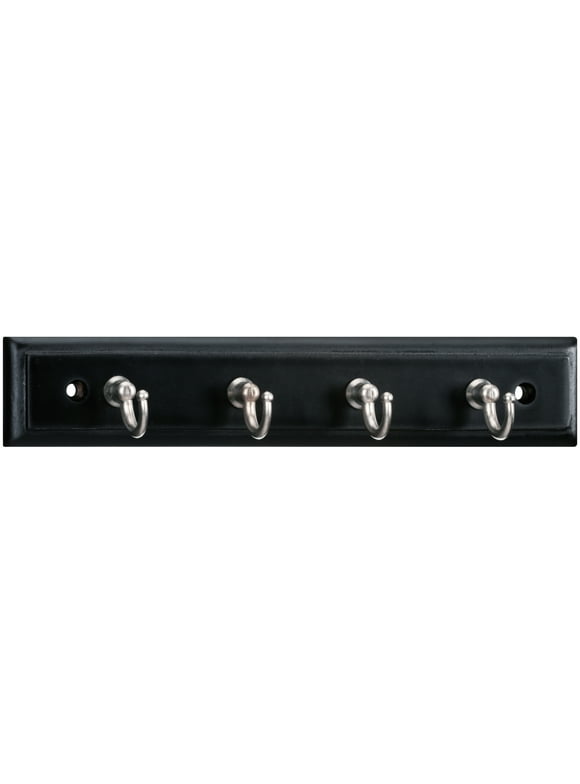 Mainstays 8.75" Black Key Rack, 4 Satin Nickel Hooks, 2 lbs Working Capacity, Hardware Included