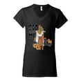 thumbnail image 2 of Wild Bobby God Made Me This Way Cross with Sunflowers Inspirational/Christian Women Standard V-Neck Tee, Black, X-Large, 2 of 6