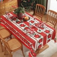 thumbnail image 2 of Christmas Tablecloth Square, Classical Red Table Cloth with Sled, Poinsettias and Bell Decorations, Heavy Weight & Spillproof Table Cover for Dining, Party Indoor and Outdoor 52×52 Inch, 2 of 6