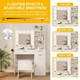 thumbnail image 3 of Coiffeuse avec Miroir et Lumières, Ensemble de Coiffeuse avec Tiroirs et Armoire et Chaise, 3 Modes d'Éclairage et Luminosité Réglable et Prise de Courant, Table de Toilette avec Support pour Séchoir à Cheveux pour Chambre, 3 of 7