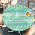 thumbnail image 2 of Teal Green Boho Round Tablecloth, Fitted Table Cover with Elastic for 45"-54" Round Tables, Vintage Ethnic Tribe Abstract Art Table Cloth Outdoor Indoor Dinning Party Waterproof Tablecloths, 2 of 7