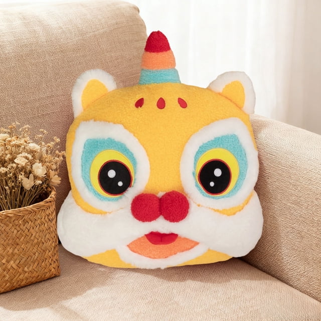 Spring Festival Throw Pillow | Red & Yellow Dance Symbol Decorative Pillow | 16.5" x 16.5" Soft Polyester | Holiday Decor & Gift