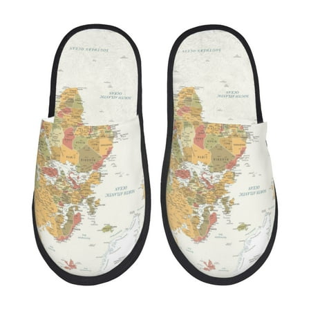 Balery World Map 1 Slient Indoor Furry Fleece Comfort House Shoes Soft Non-Slip Home Shoes Cotton slippers House Slippers-- Large