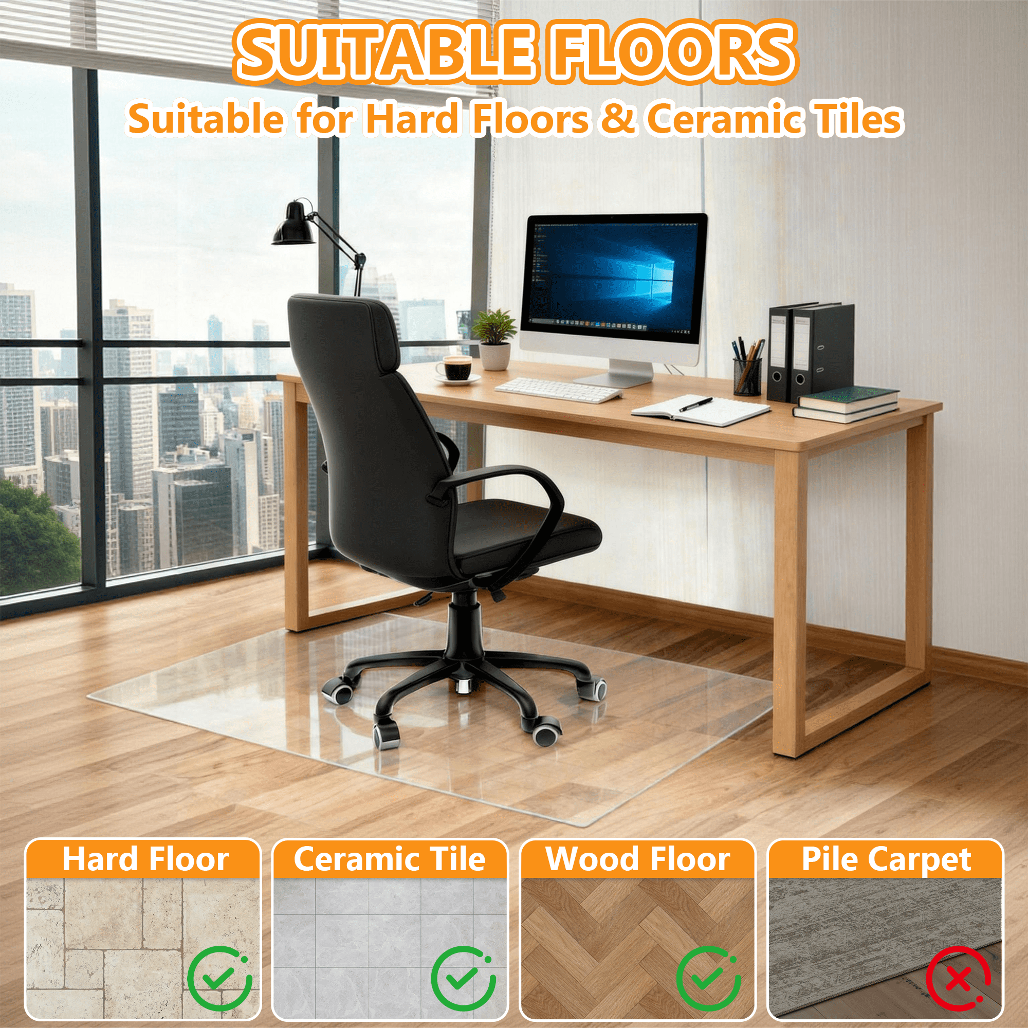 47×35.5 Inch Clear PVC Office Chair Mat, Waterproof Anti-Slip Hardwood Floor Protector, Transparent Scratch Resistant Rolling Desk Chair Floor Mat for Hardwood & Tile Floors