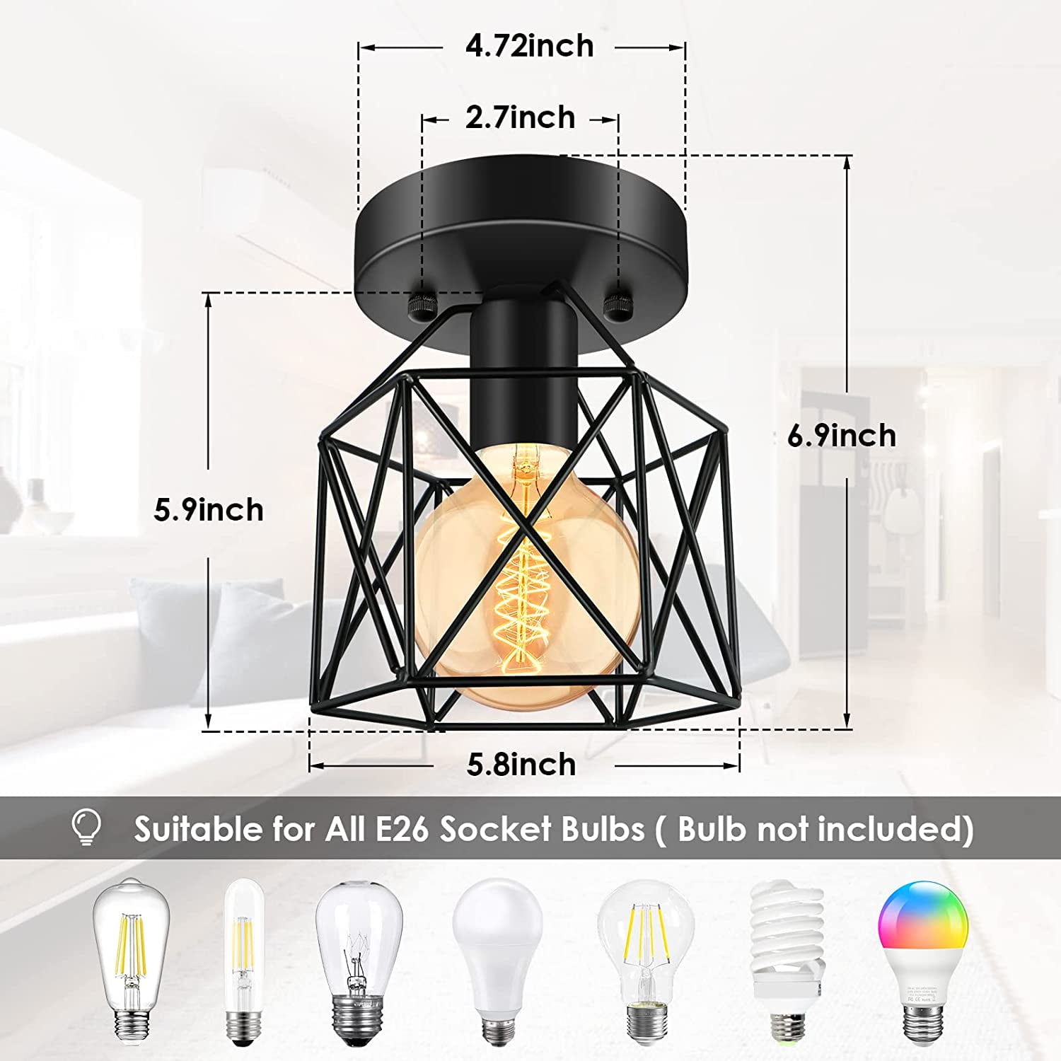 Flush Mount Ceiling Light, E26 Industrial Metal Cage Lights Fixtures Ceiling Mount(4 Packs)