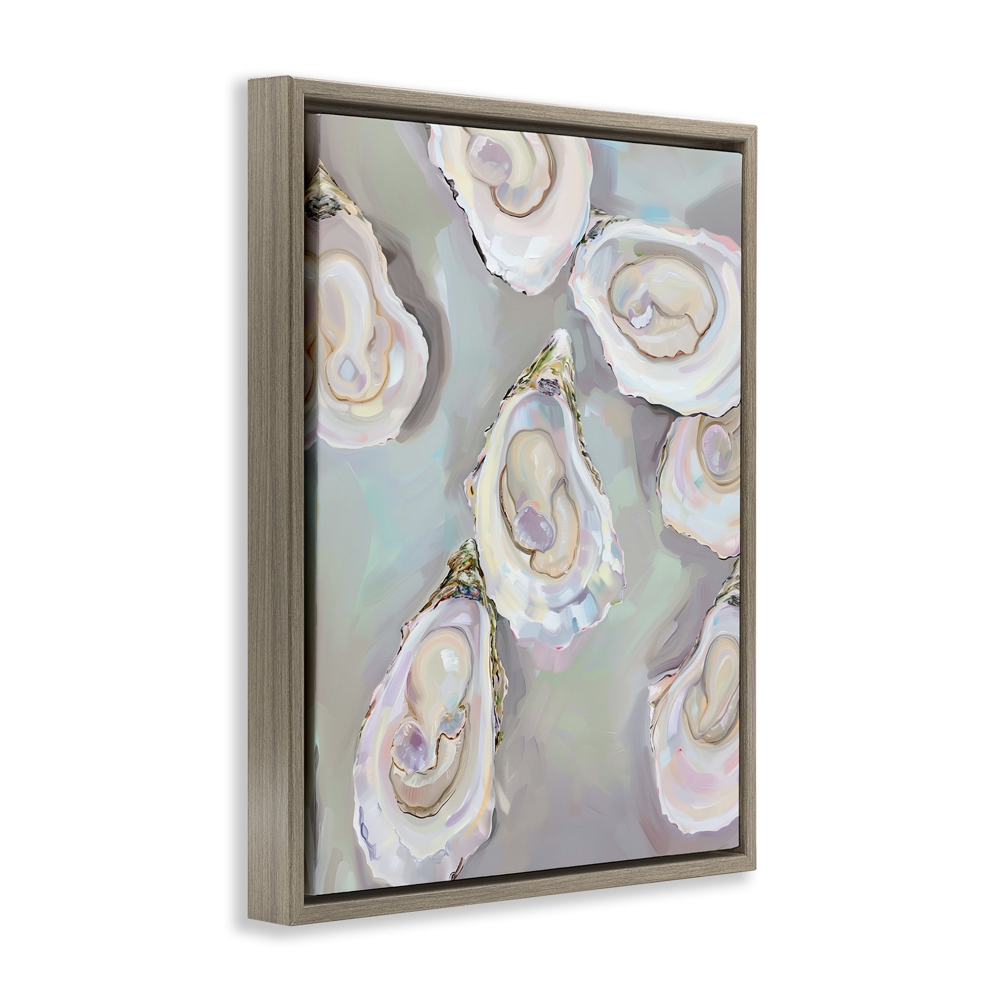Stupell Industries Pastel Oysters Still Life Food & Beverage Painting Brown Floater Framed Canvas Art Print Wall Art, 25 x 31