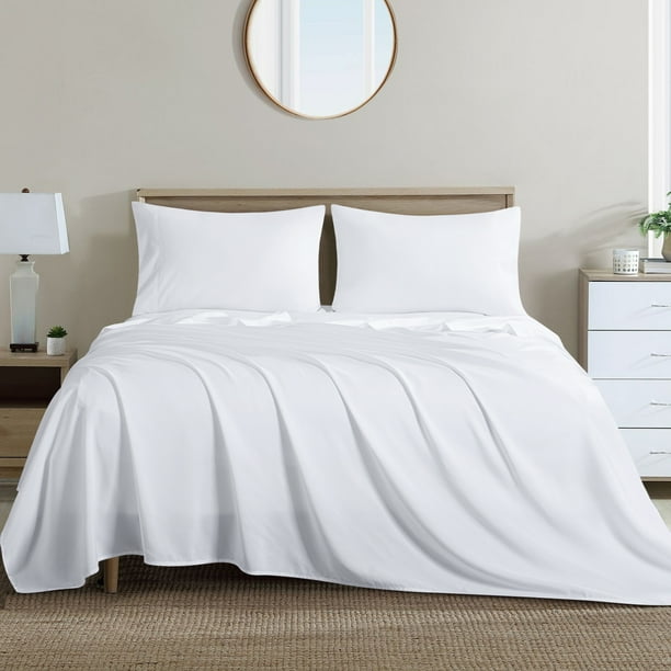 RUIKASI White Queen Sheet Set Soft Sheets for Queen Size Bed, 4 Pieces Queen Bed Sheets with