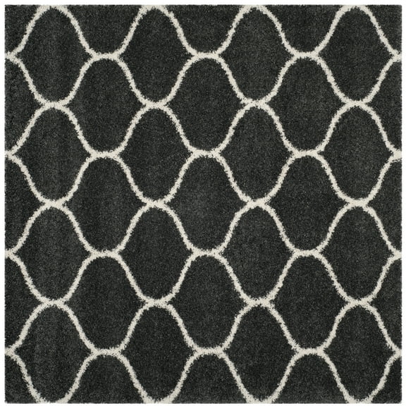 SAFAVIEH Hudson Arline Geometric Shag Area Rug, Dark Grey/Ivory, 8' x 8' Square