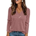thumbnail image 1 of Camisa PRETTYGARDEN Mujer Manga Larga Cuello en V Acanalada Rosa, 1 of 9