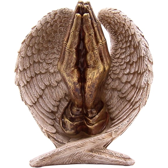 Serenity Angel Wings and Praying Hands Figurine, 10 inch Bronze Toned Finish, Unique Religious Home & Office Decor