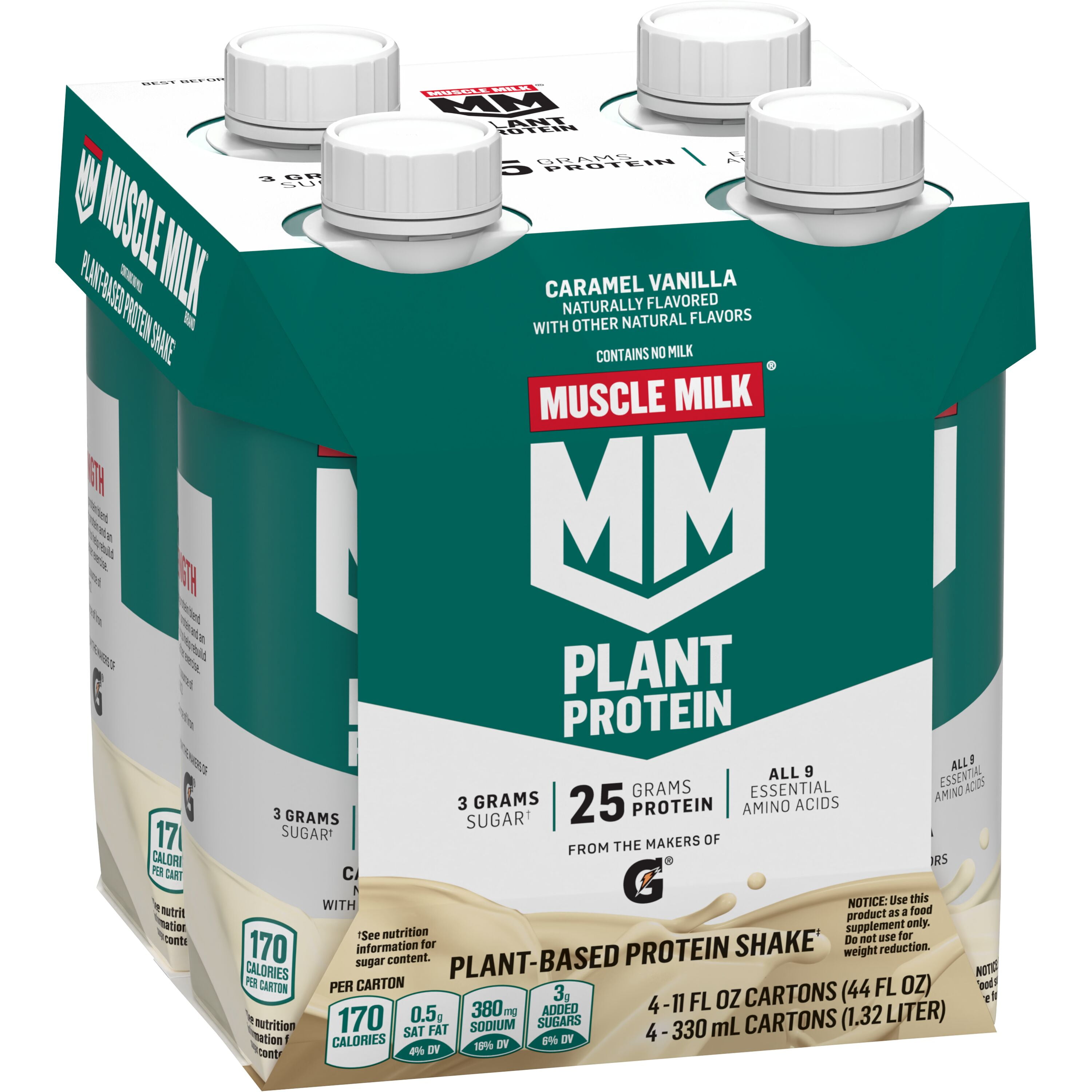 Muscle Milk Plant Protein Shake, Vanilla Caramel, 11 fl oz, 4 Pack
