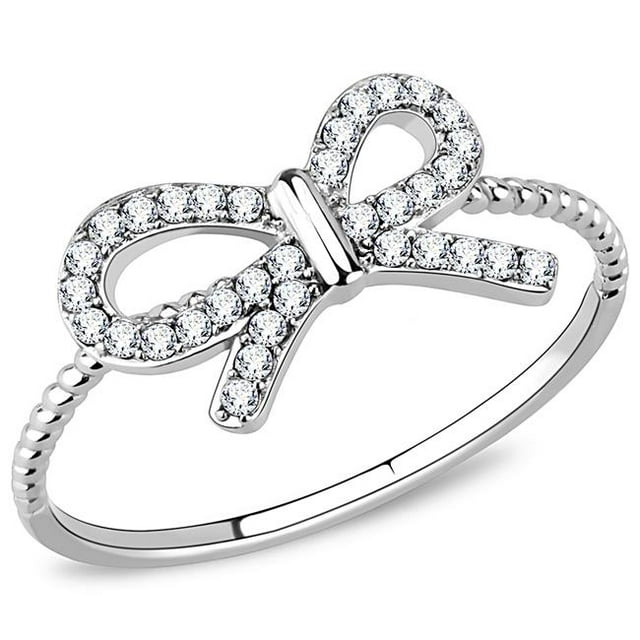 Alamode DA057-6 Femmes Haute Poli Bague en Acier Inoxydable avec AAA Grade CZ en Clair - Taille 6