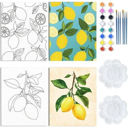 2 Pack Pre Drawn Canvas Lemon Canvas Painting Set 8x10 Inch Fruit Outline Painting Boards Arts and Crafts Kits for Adults Paint Beginner Painting Gift for Valentine's Party Favor 20x25cm