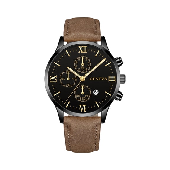 Mens Chronograph Quartz Dress Watch Roman Numeral Round Dial Watches with Date Window Slim 8.5mm Alloy Case Adjustable PU Leather Strap Business Casual Wristwatch