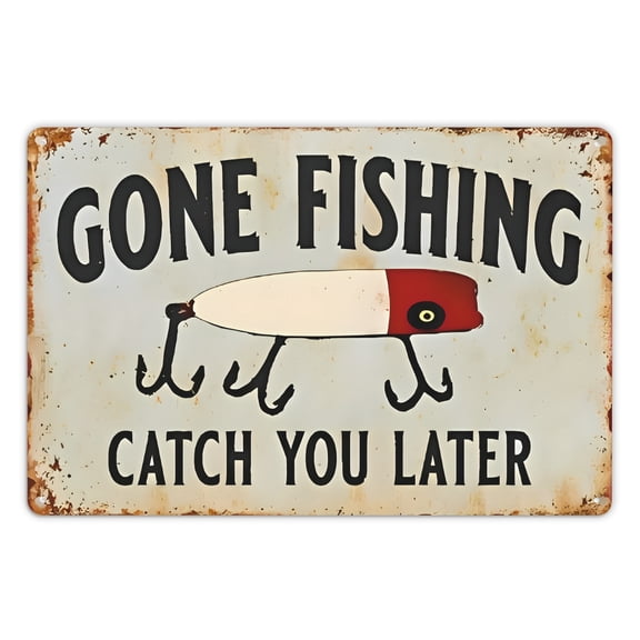 Gone Fishing Metal Sign - Rustic Wall Art for Fishermen, Cabin & Boat Decor, Angler Gift, Humor Vintage Poster - For Home & Office Decor - Perfect Gift for Fishing Enthusiasts