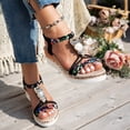 thumbnail image 3 of Owl Platform Dressy Sandals for Women 2025 Boho Rhinestones Open Toe Wedge Mid Heel Dress Sandals, 3 of 8