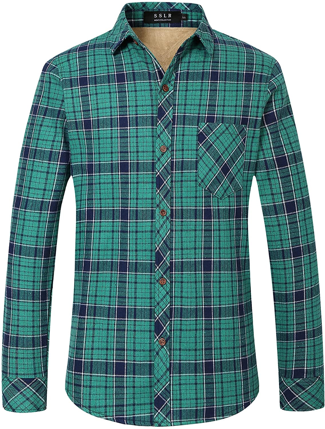 Mens Long Sleeve Plaid Shirts Fuzzy 