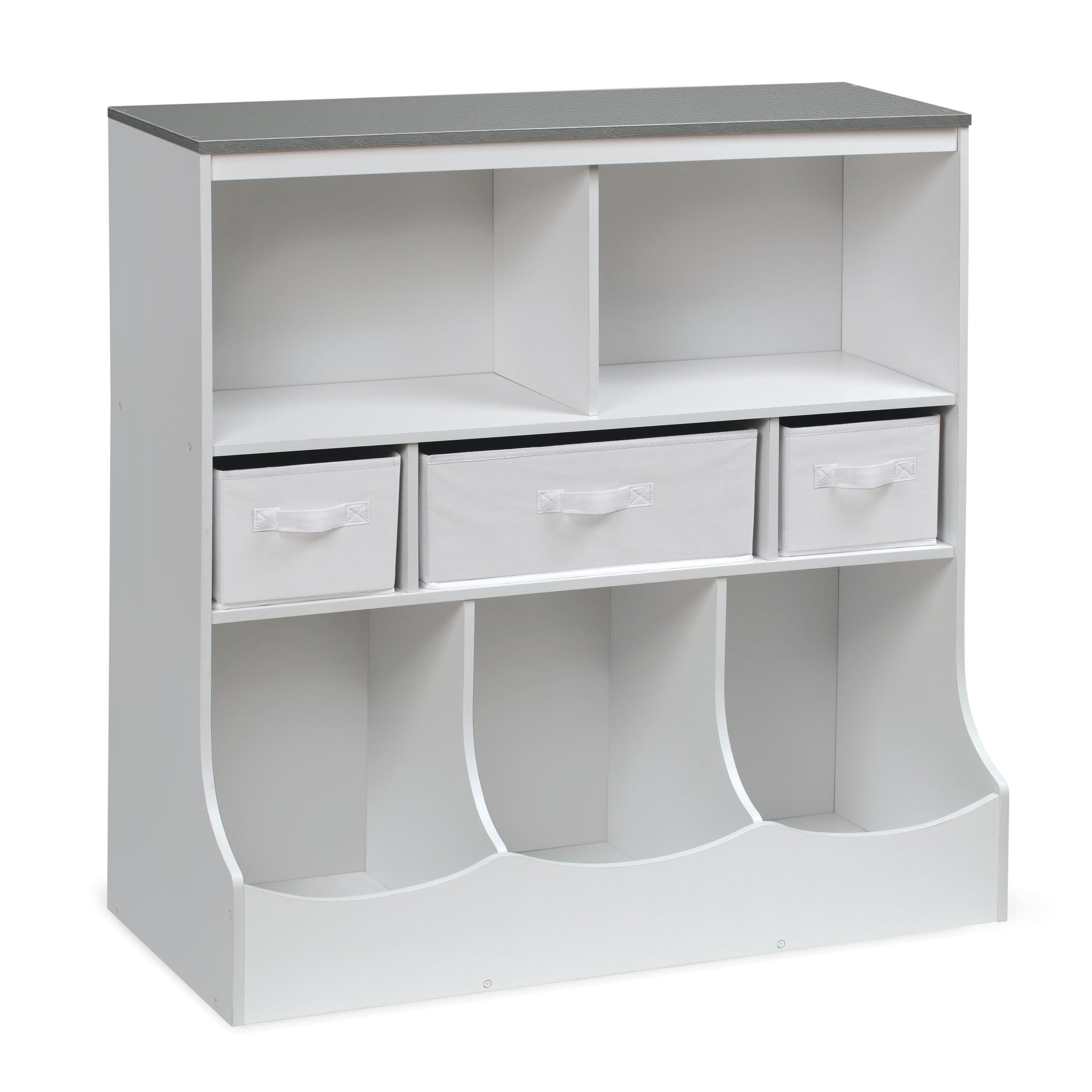 Badger Basket Combo Bin Wood Toy Storage Organizer with Three Baskets 8.6 Cu ft.- White/Gray
