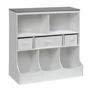 Badger Basket Combo Bin Wood Toy Storage Organizer with Three Baskets 8.6 Cu ft.- White/Gray