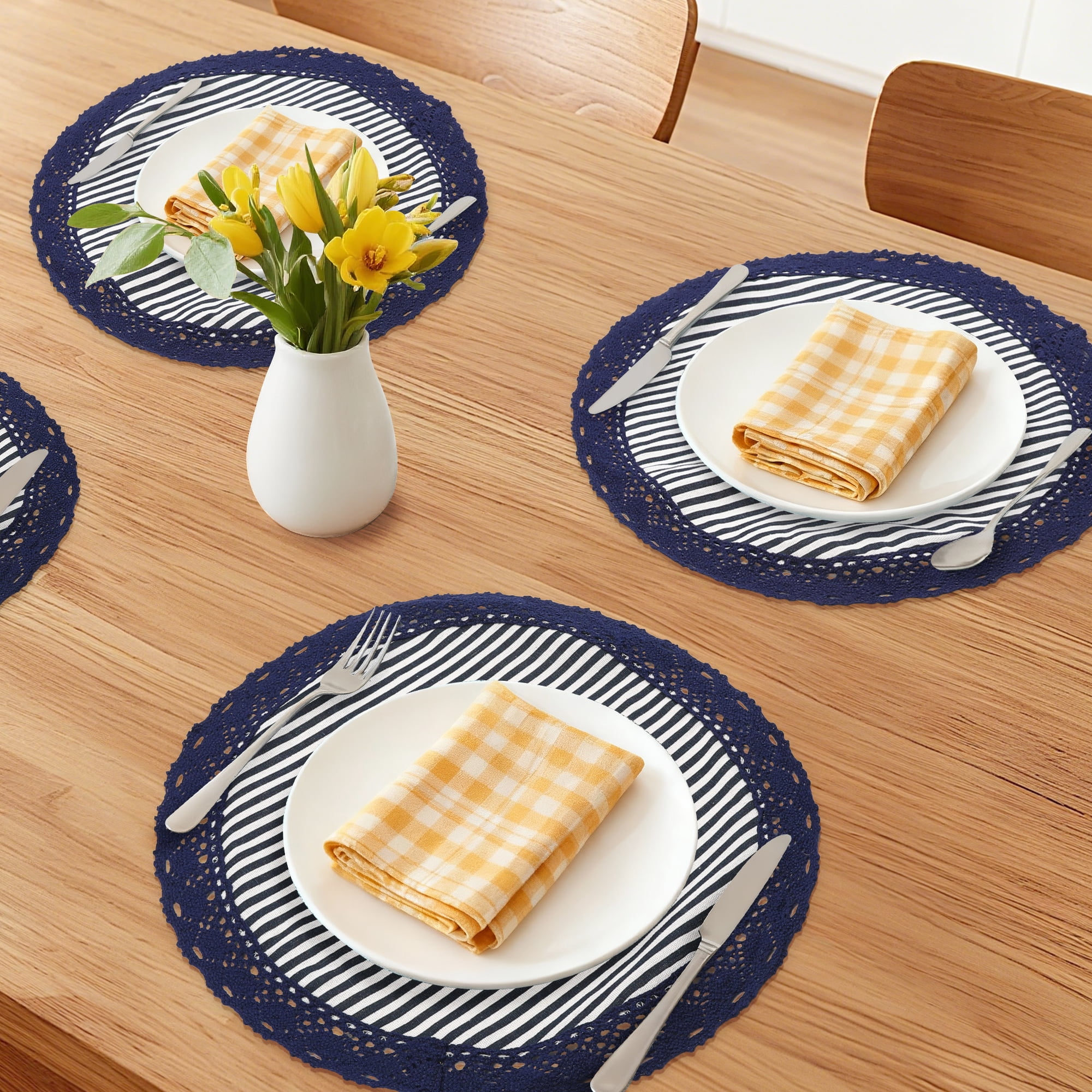 Unique Bargains Set of 6 Rustic Placemats for Dining Table Decor Blue