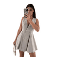 thumbnail image 3 of Women'S Dresses Summer Sleeveless Double Breasted Pleated Hem Work Office Dress Khaki XL, 3 of 7