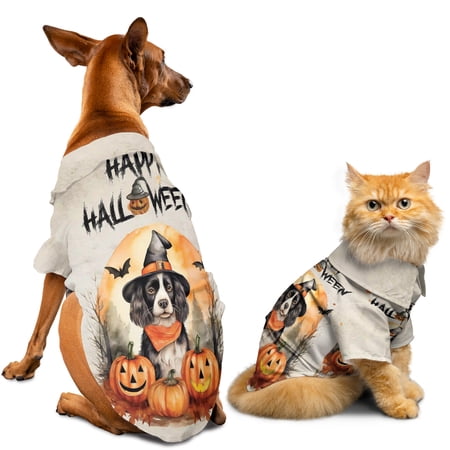 Happy Halloween Brittany Spaniel Witches Hat Pumpkin Carving Hawaiian Summer Shirt for Small Medium Large Dog Cat Brittany Dog Lover Gifts Idea - 02019