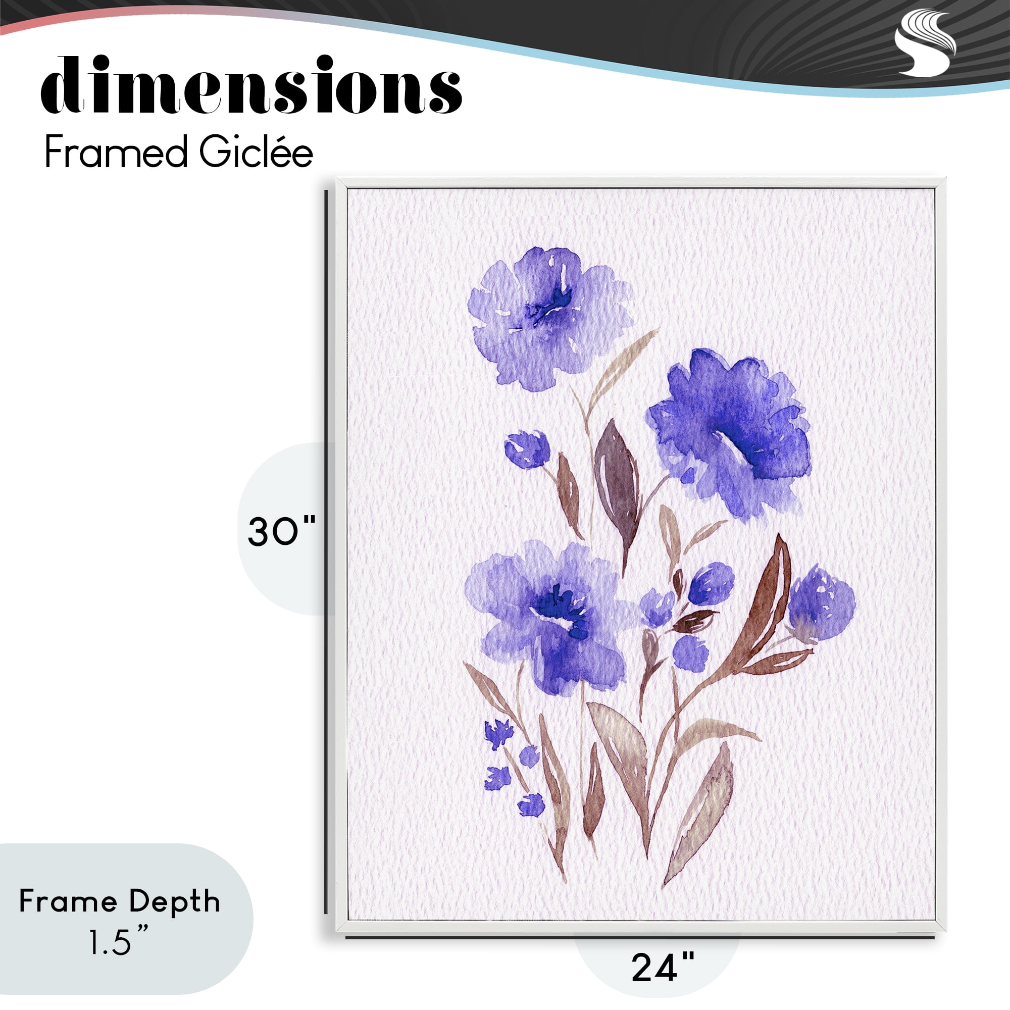 Stupell Industries Watercolor Purple Blossoms White Framed Giclee Art, design by Leah Noel Art