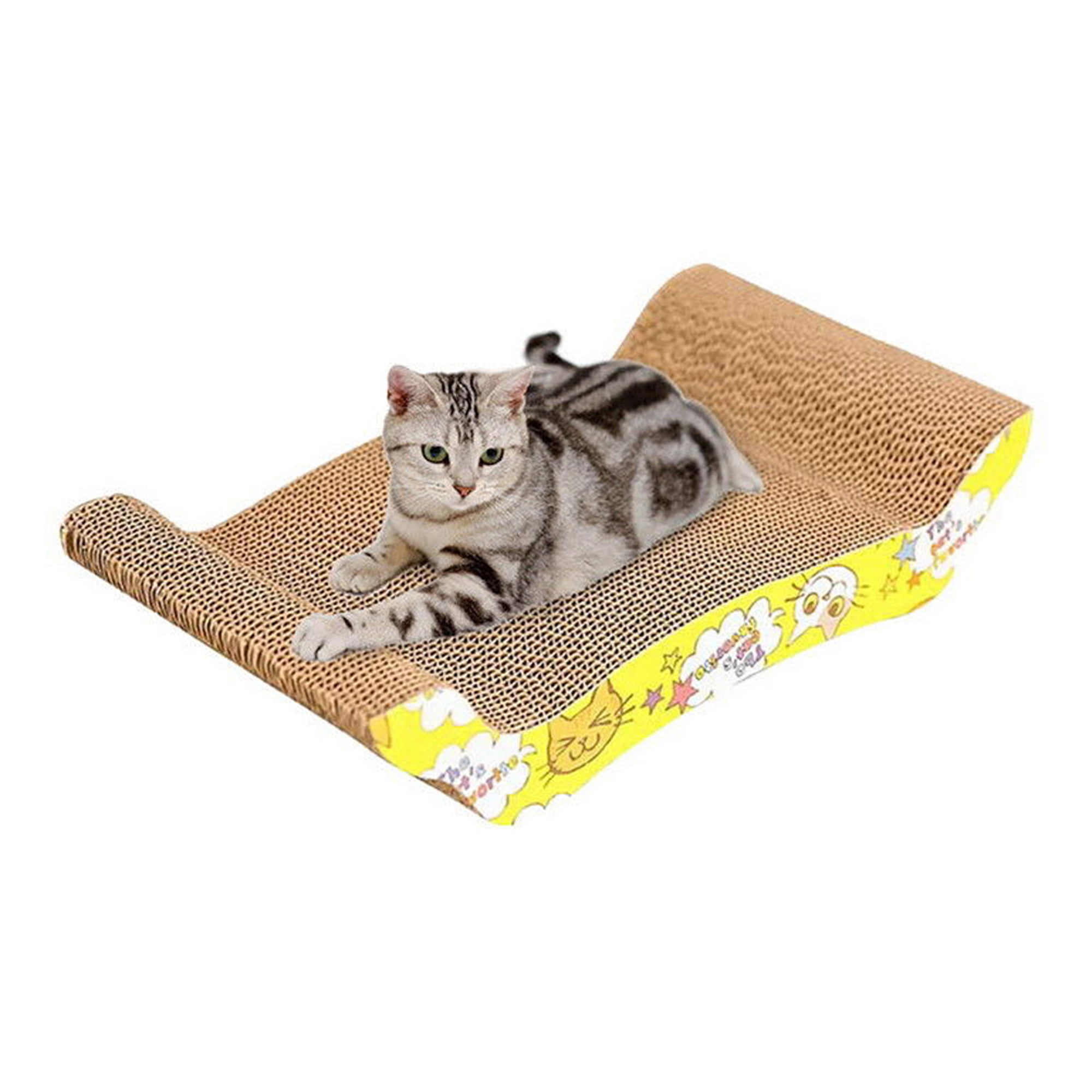 Curved Shape & Corrugated Cardboard Resting COSTWAY Cat Scratching Boards with Catnip 2 in 1 Pet Scratcher Pad Lounge Set for Grinding Claws Body Massage 