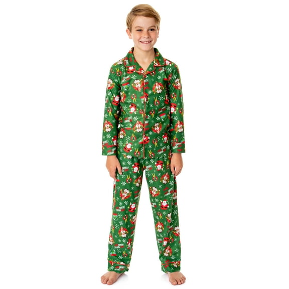 Elf The Movie Film Kids' OMG! Santa! I Know Him! Button-Front 2PC Christmas Holiday Sleep Pajama Set for Boys Girls