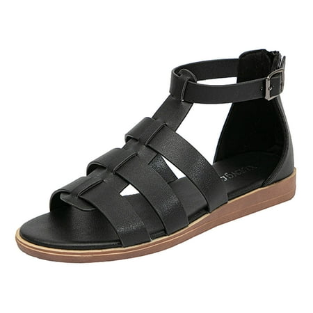 

Fsqjgq Beach Sandals Women Flats Sandals Women Women Sandals Fashion Simple Solid Roman Style Sandals Flat Bottom Comfortable Non Slip Buckle Strap Shoes Size 41 Black