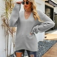 thumbnail image 5 of IROINNID Reduced Womens Sweater V-Neck Pullover Sweater Solid Color Comfy Short Length Long Sleeve Autumn Winter Sweater Tops, 5 of 9