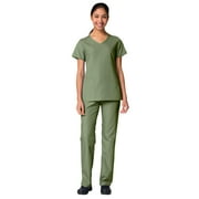 Maevn Red Panda Women's Curved Mock Wrap Top & Full Elastic Cargo Pant Scrub Set