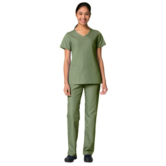 Maevn Red Panda Women's Curved Mock Wrap Top & Full Elastic Cargo Pant Scrub Set