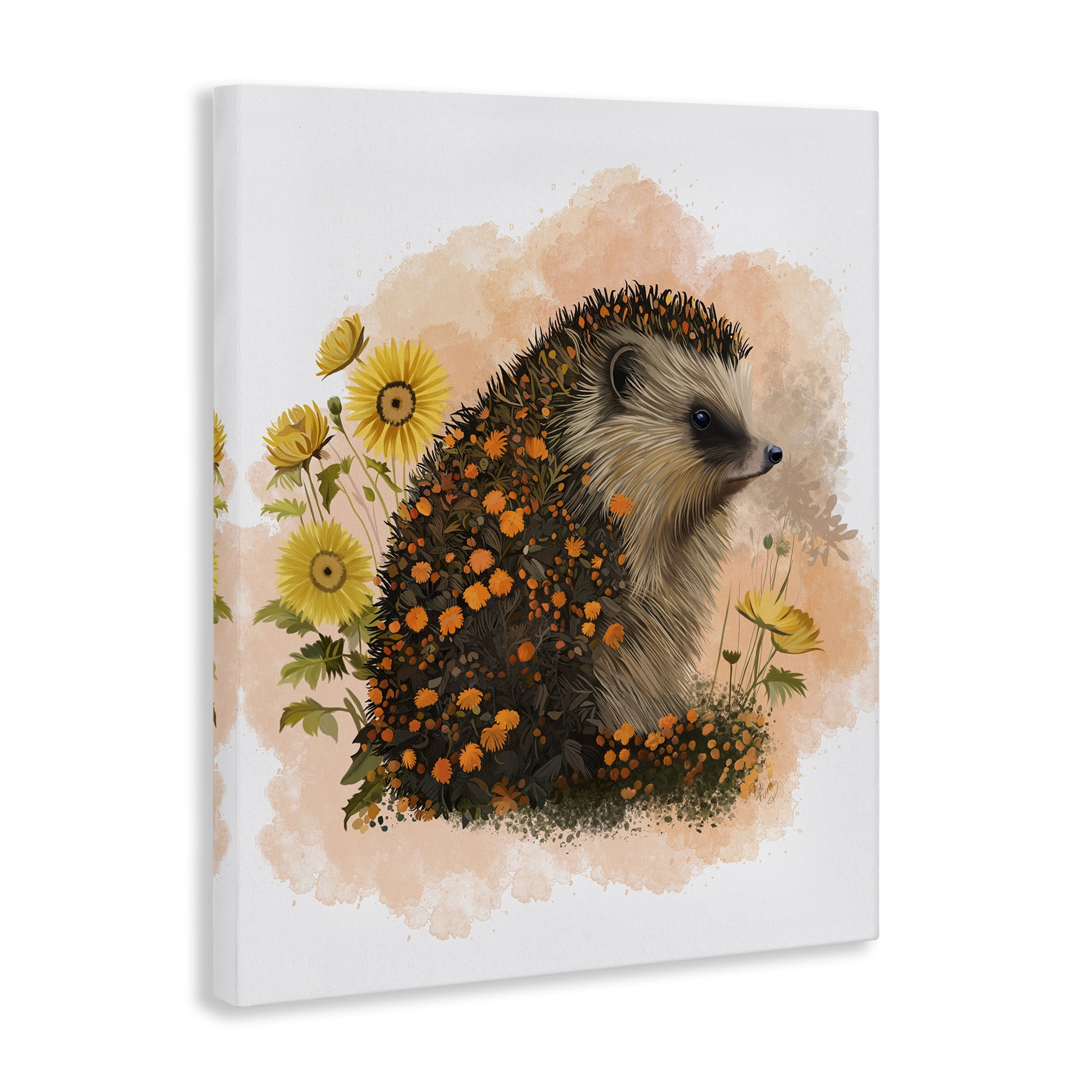 Stupell Industries Wildflower Patterned Hedgehog Animals & Insects Painting Gallery Wrapped Canvas Art Print Wall Art, 16 x 20