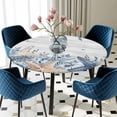thumbnail image 5 of Elastic Fitted Round Tablecloth, Blue Starfish Coastal Waterproof Stretch Table Cover for 45"-54" Tables, Eucalyptus Summer Nautical Shell Wooden Washable Outdoor Tablecloths for Patio, Picnic, 5 of 9