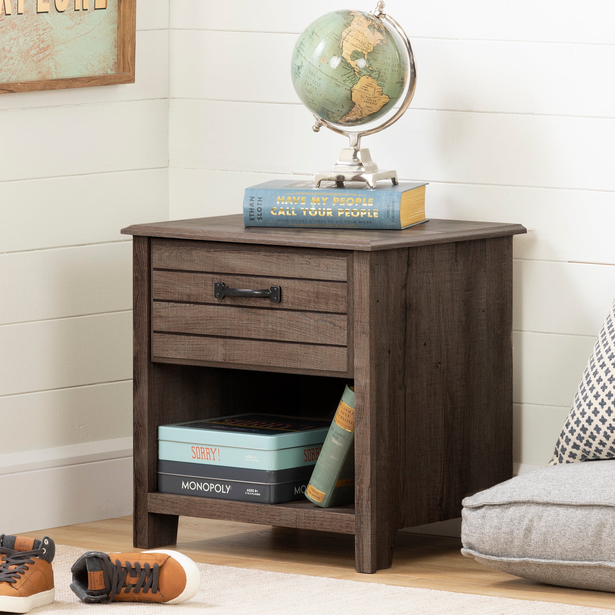 South Shore Asten Traditional 1-Drawer Nightstand with Storage, Fall Oak