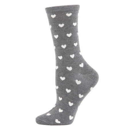 

MeMoi Women s Allover Heart Print Cashmere Blend Crew Sock Medium Gray Heather One Size
