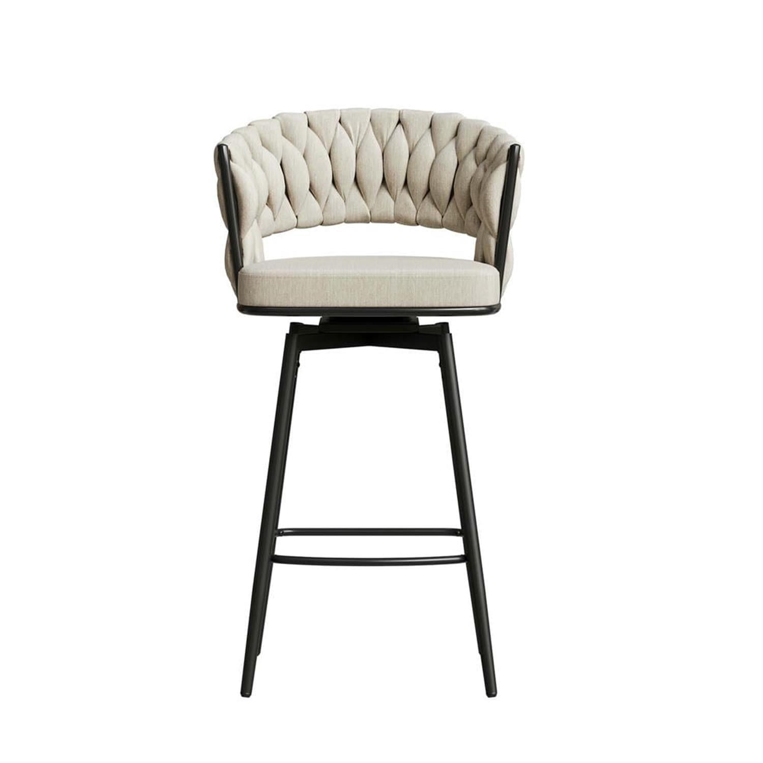 Demi Bonn 35" Counter Height Bar Stools Set of 2, Swivel Barstools with Soft Cushioned Back, Kitchen Island Countertop Chairs for Dining Room, Beige