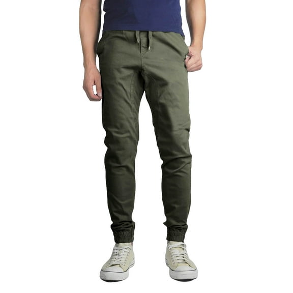 Men's Streetwear Elastic Waist Fit Denim Stretch Cotton Blend Jogger Pants (Army Green, 30)