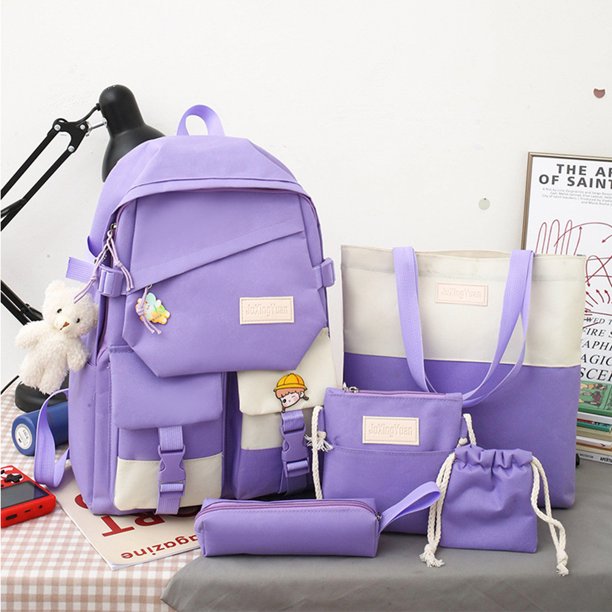Mochila De Colores En Contraste 5 bolsas de campus con estuche para lápices antiarañazos para viajes de trabajo (púrpura) Tmvgtek Para Estrenar