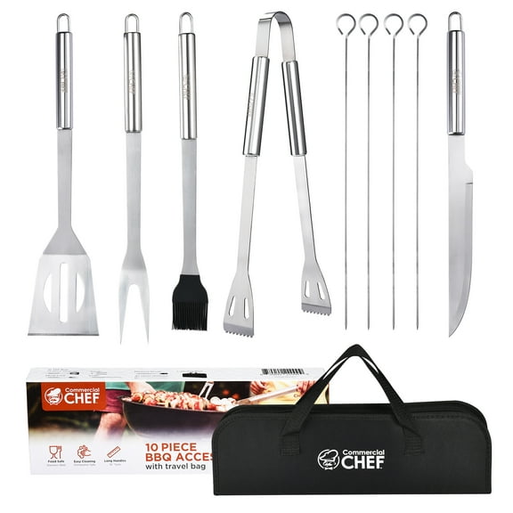 Commercial Chef 10-Piece Stainless Steel BBQ Grill Tool Set