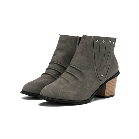 

Daeful Women s Ankle Boots Fashion Stacked Heel Booties Shoes Gray 10