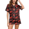 thumbnail image 2 of WTOBBY Women's Printed Halloween Pajama Set Loose Casual Short Sleeve Top with Elastic Waist Shorts Two-Piece Comfy Sleepwear Home Lounge Wear Outfit,Wine 3XL, 2 of 6